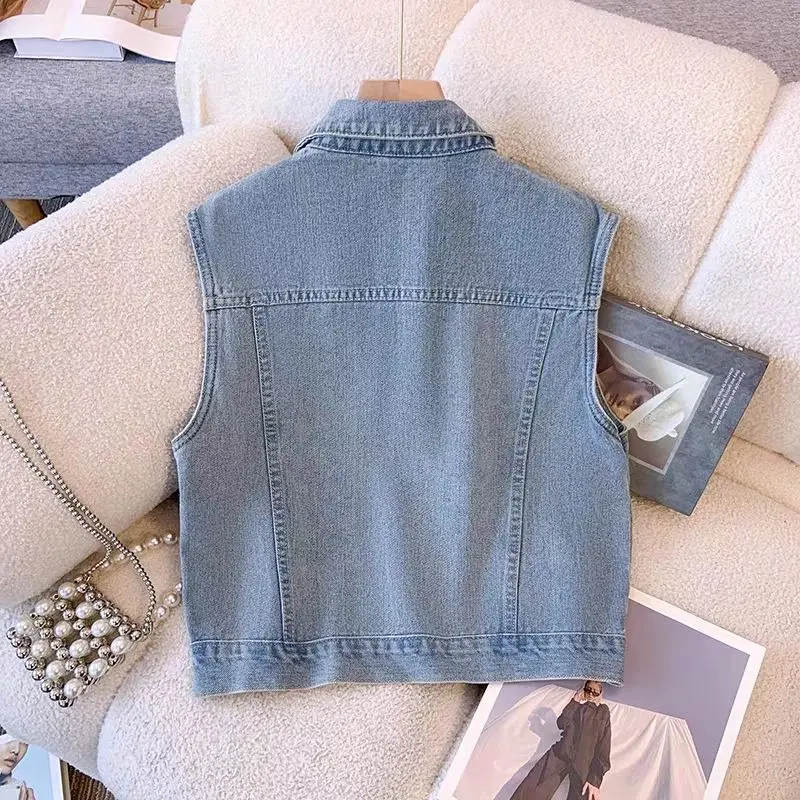 Áo Ghi Lê Phong Cách Hồng Kông, Phong Cách Cổ Điển Áo Khoác Vest Denim Không Tay Dành Cho Nữ, Bộ Sưu Tập Xuân Thu, Hàng Mới Về Năm 2024, Áo Vest Phổ Biến Năm Nay Top Women 1