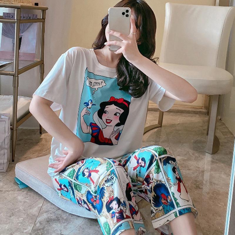 Bộ Đồ Ngủ Hoạt Hình, Ngắn Tay, Áo Phông Ngủ In Hình Hoạt Hình, Bao Gồm Quần Nữ Quần Ngủ Women 5