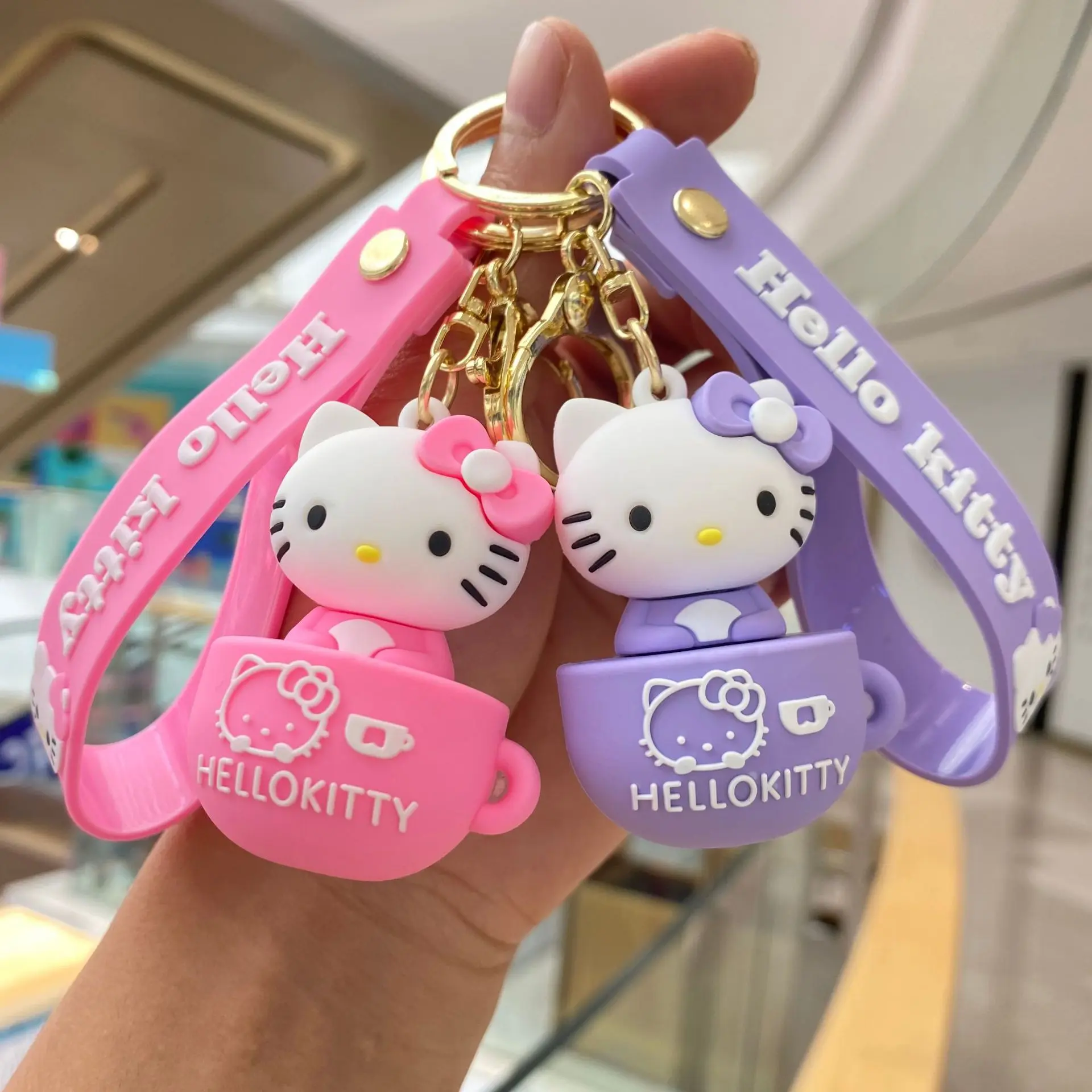 Cartoon Sanrio Keychain Creative Teacup Kt Cat Hello Kitty Cartoon Cute Keychain Pendant Bag Pendant Girl Student  Toys Jewelry Gifts