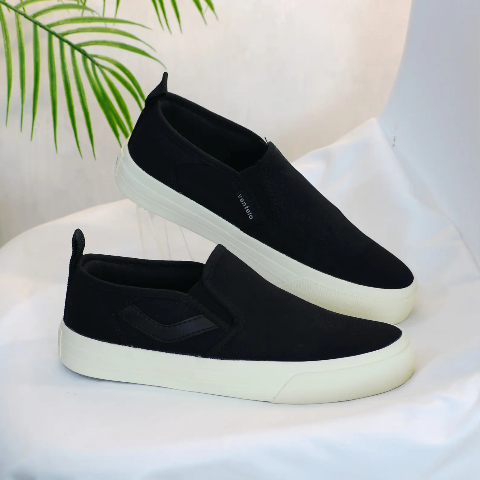 Ventela Icon Black Natural Slip On Vantela Ventella 100% original Canvas Shoes Flat  Sneakers  Pria