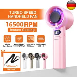 COD 2026 Kipas Angin Mini Portable Genggam - Kuat Angin Kecil dengan Tali Gantungan untuk Anak Sekolah Murah kipas angin mini kuat tahan lama 24 jam usb kipas angin mini 16500RPM 120 gear wind hight-speed kipas angin digital display adjustable fan