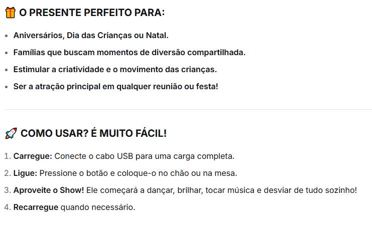 Polvo Dançante Inteligente com LED: Canta, Dança e Evita Obstáculos Sozinho | O Companheiro Tecnológico e Divertido para Crianças
