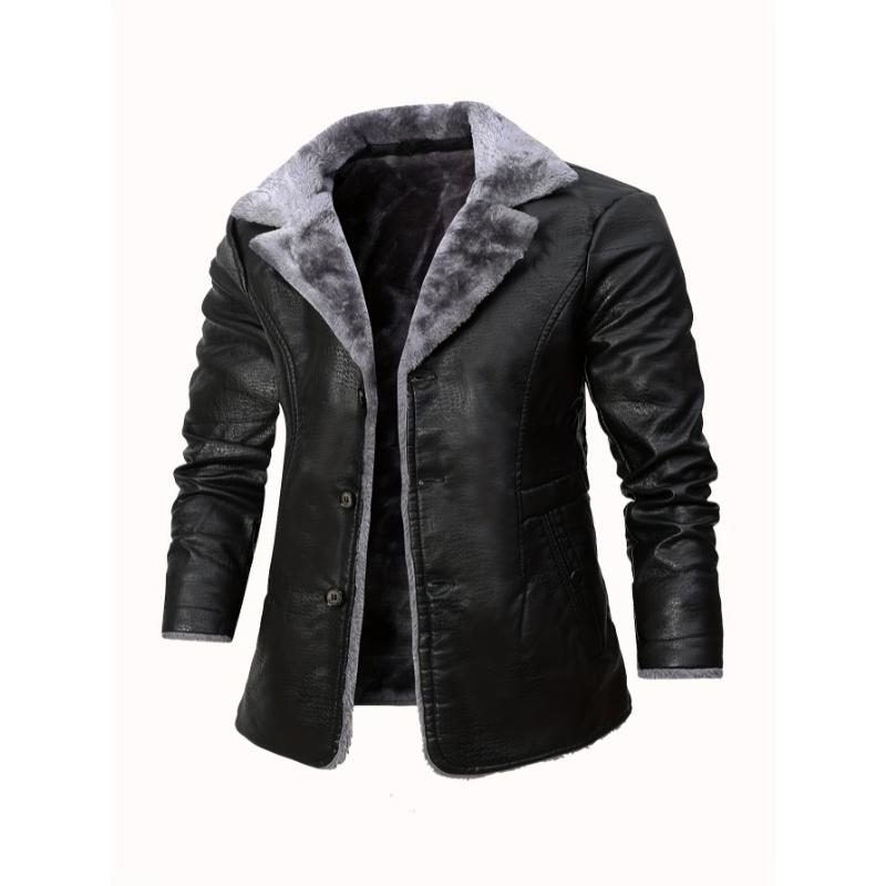 Faux leather jacket with fur collar plus size best sale