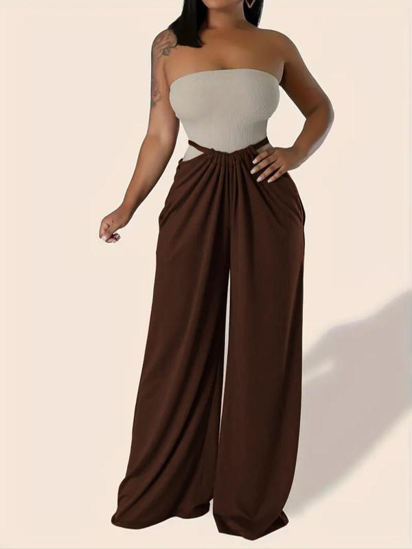 Women's Solid Color Ruched Tie Back Overalls, Casual Pocket Overalls for Summer, Women's Clothing for Daily Wear 8