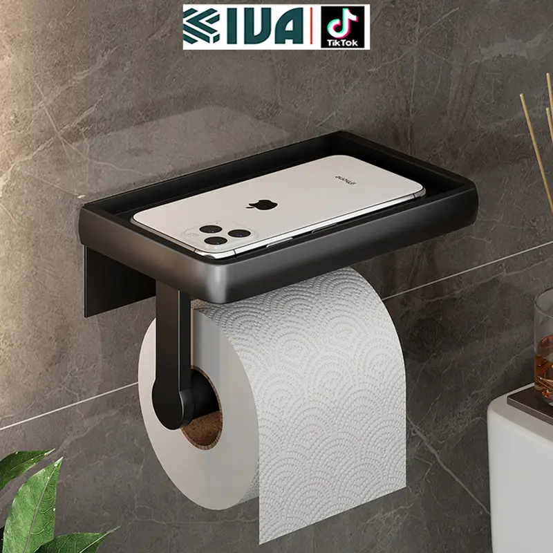 Kệ nhà tắm màu xám KIVA, chất liệu nhôm hàng không, lắp đặt dán tường, khoan tường, bảo hành 10 năm. 8