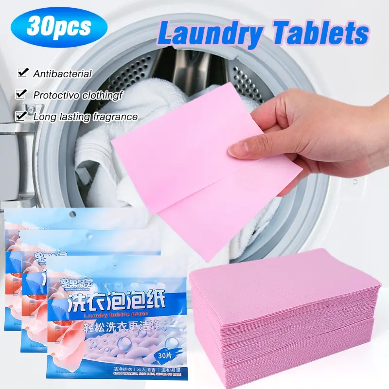 30Pcs Practical Laundry Tablets Strong Decontamination Concentrated Detergent Sheets Clothes Cleaning Accessories for Washing Machine Home finding Store