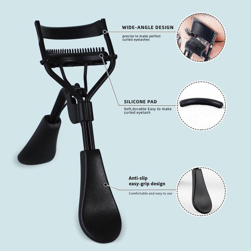 Product Introduction of Eyelash Curling Tools Set, Portable Eyelash Curler with Silicone Pad & Eyelash Steel Comb & Tweezers & Brush, Professional Makeup Tools for Women 7