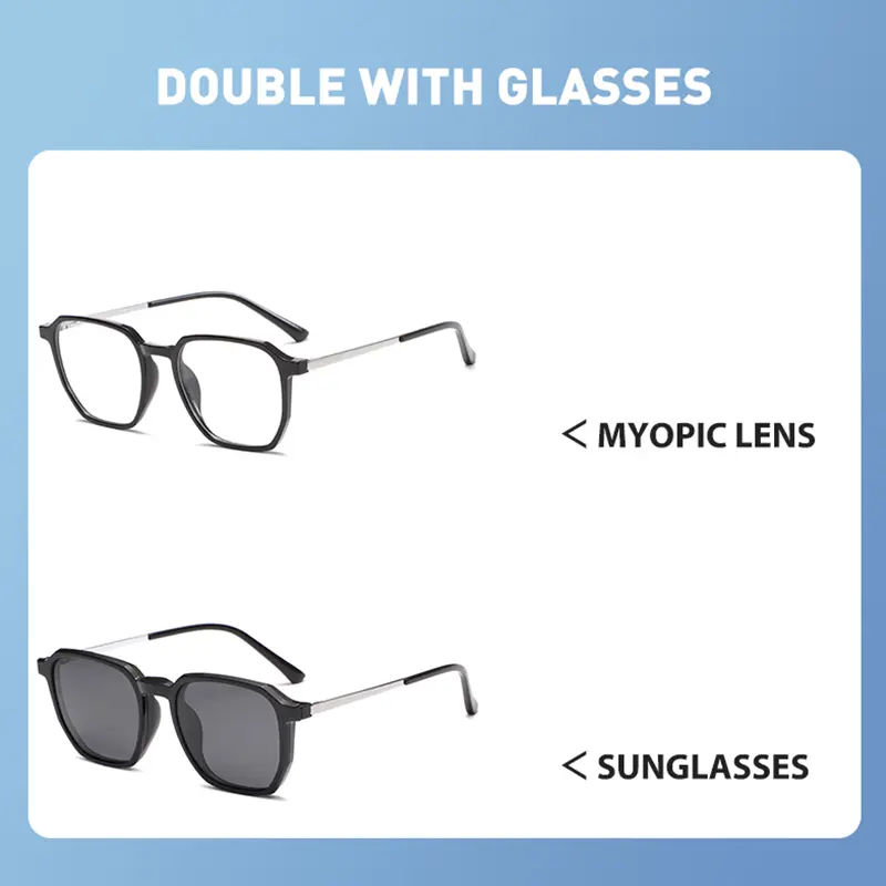 Magnetic Clip On Eyeglasses Frame Women Men 2 in 1 Anti Blue Light Blocking Polarized Business Style Metal Anti Sunlight UV400 Protection Optical Glasses Eyewear Sunglasses kacamata hitam 3