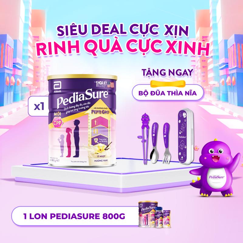 [TẶNG BỘ THÌA NĨA] 1 Lon Sữa Bột PediaSure Hương Vani 800g