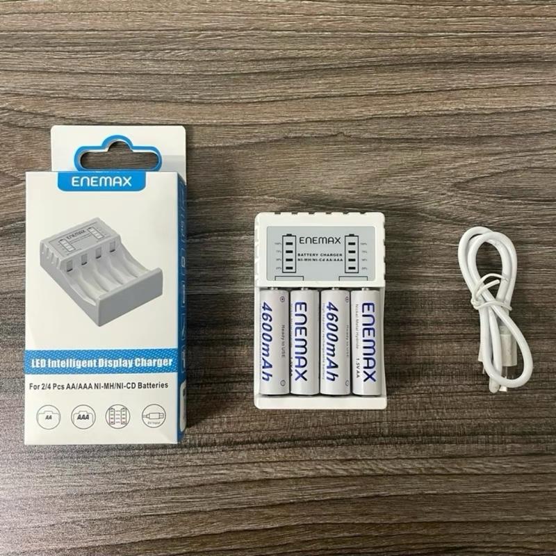 Bộ sạc enemax +4 pin AA 4600mAh dùng sạc cho Mic hát, máy ảnh, tiện lợi dễ sử dụng