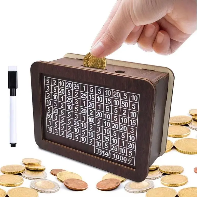Nostalgic piggy bank made of wood, only storage and not for retrieval. DIY digital currency plan, high aesthetic home, living room, desktop decoration