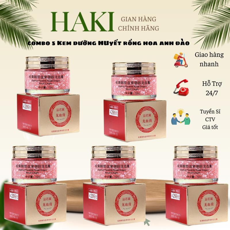 Combo 5 Giá Sỉ Kem Dưỡng Da Huyết Rồng Hoa Anh Đào Dưỡng Trắng Dưỡng Ẩm Da Làm Đẹp Da Skincare Chăm Sóc Da Nữ Women Chăm sóc da cho cả nam và nữ tại nhà kemngay kem anh