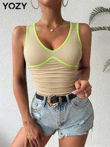 YOZY Women's Colorblock Print Tank Top, Casual Sleeveless V Neck Top for Daily Wear, Ladies Clothes for All Seasons