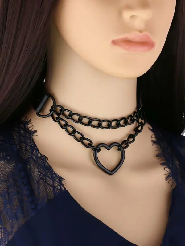 Punk Style Heart Design Choker,  Fashionable PU Leather Chain Necklace for Party, Daily Clothing Decor, Trendy All-match & Exquisite Jewelry for Birthday Gift, Valentine's Day, Gift 5