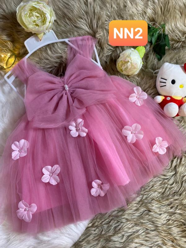  váy tiểu thư voan lưới thắt sợi nơ phối hoa điệu đà 