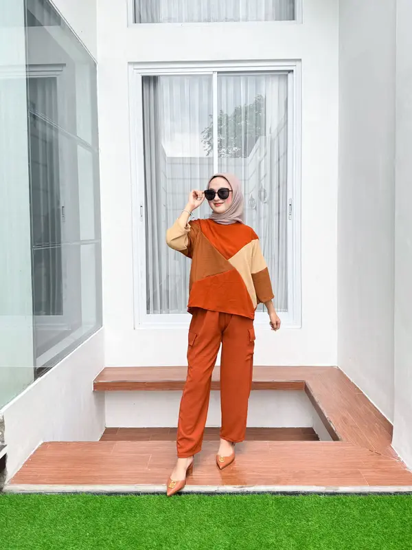 db - AURA baju setelan muslim wanita kekinian korean style remaja dewasa crinkle airflow celana panjang atasan 3/4 terbaru 2025 baju set santai Kulot Casual 8