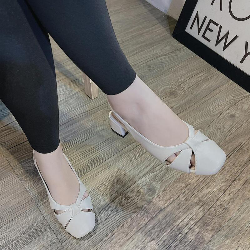Sandal cao gót nữ mũi tròn, cách điệu thoáng chân gót 4cm - Xưởng Giày Bánh Bèo mã SandalRo Shoes DéP