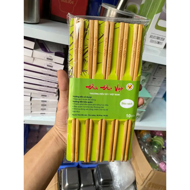 Set 10 Đôi Đũa Gỗ Tre Khắc Họa Tiết Đẹp Mắt   dùng trong nhà bếp cặp đồ ăn bạc đũa  đen nĩa 2 nhôm 5