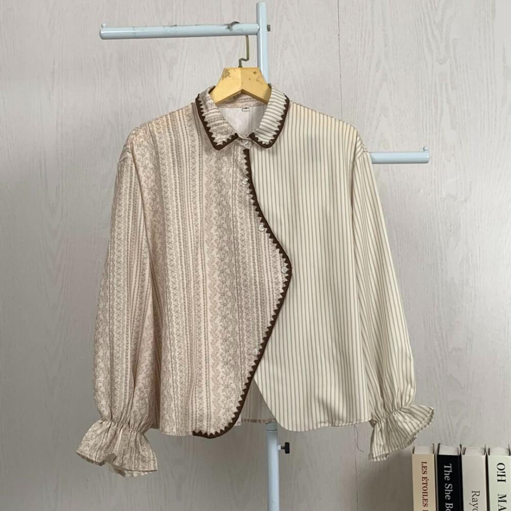 Asaya Atasan Kemeja Pakaian Wanita Motif Bergaris Mode Korea Terbaru