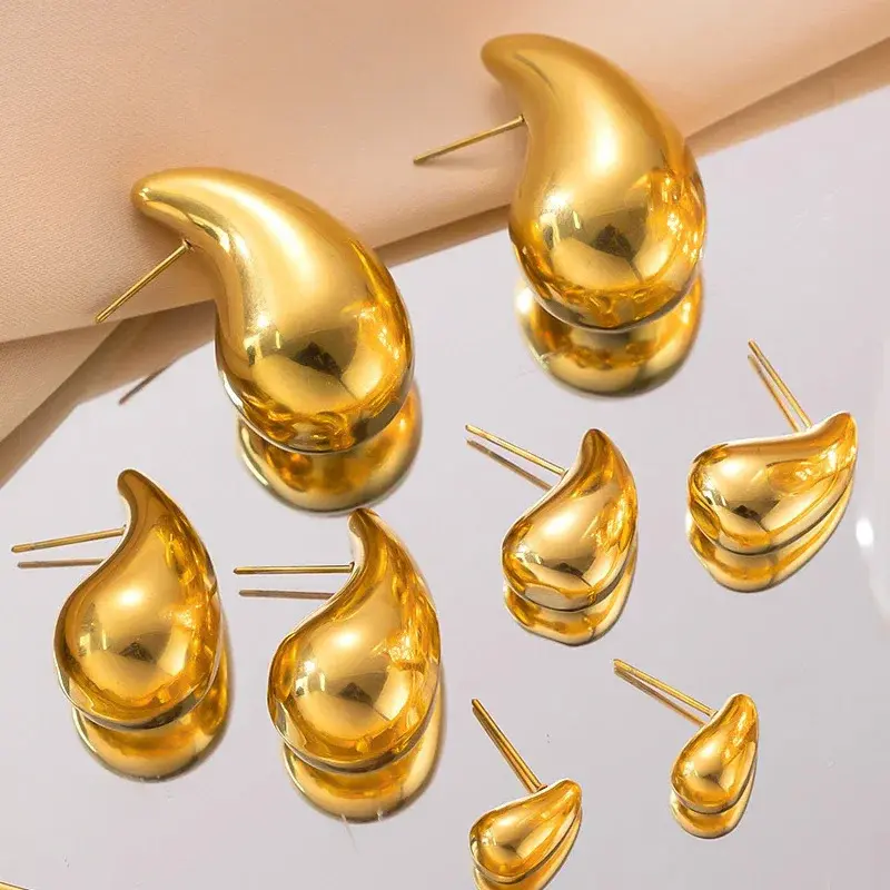 Bông Tai Hình Giọt Nước, Thiết Kế Mới Hợp Xu hướng, Màu Vàng Kim, Kích Thước Chunky, Phong Cách Giả, Dành Cho Phụ Nữ, Cá Tính Sáng Bóng, Quà Tặng Trang Sức 4