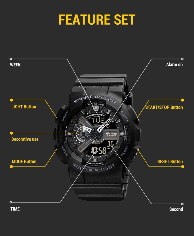 Product Introduction of SKMEI Men Sport Watch Fashion LED PU Waterproof Long Use Digital Watch Elegant Texture Alarm Clock Timing Wrist Watch for Women Man 34 2