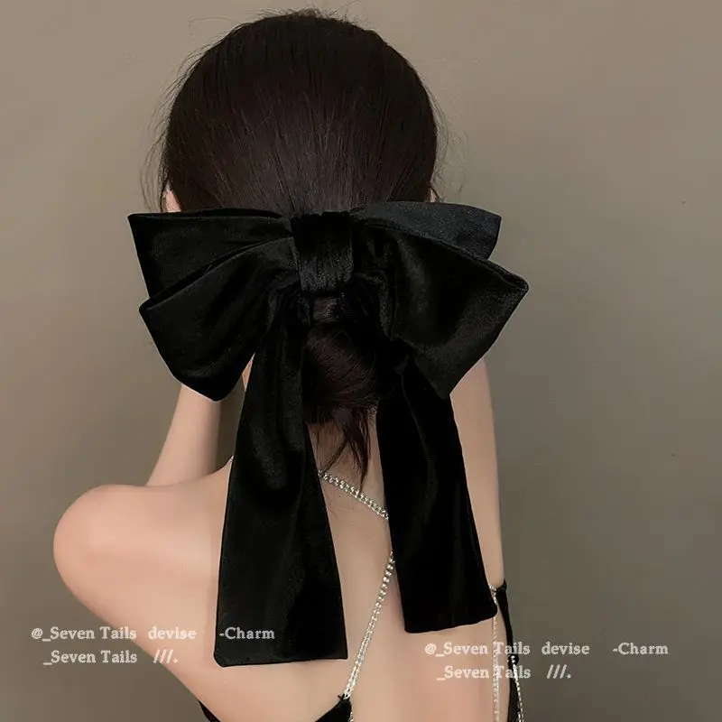 Black Velvet Big Bow Hairpin Back Head Autumn and Winter High Sense Hair Accessory Clips Hairpin Ponytail Clip Headdress for Women