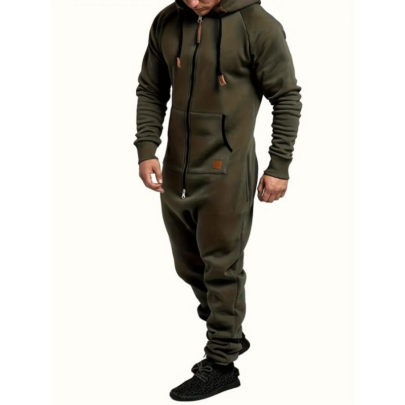 Men's Hooded Fleece Lined Jumpsuit, Long Sleeved Full Zip Pajamas With Kangaroo Pockets 2