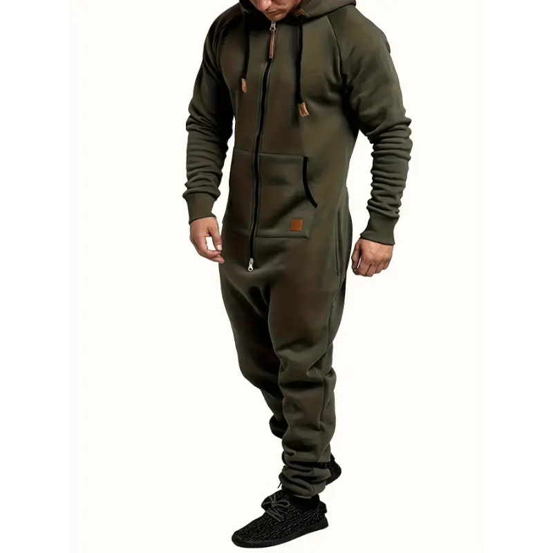 Men's Hooded Fleece Lined Jumpsuit, Long Sleeved Full Zip Pajamas With Kangaroo Pockets 2