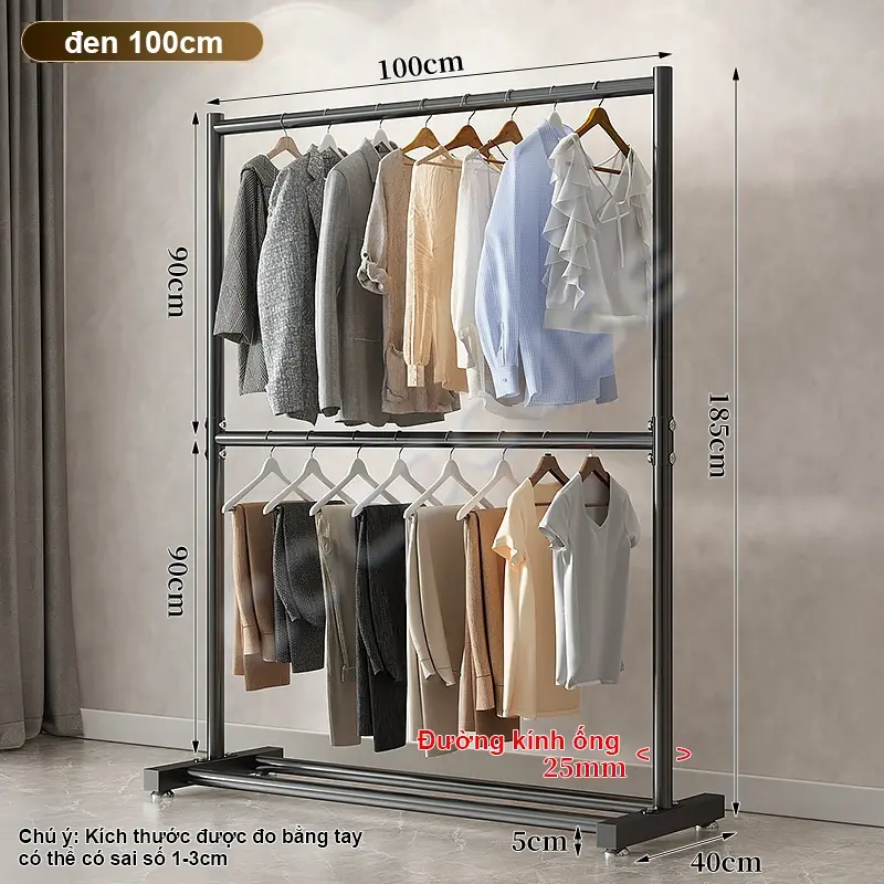 Kệ Quần Áo 2 Giàn Treo Có Bánh Xe Tiện Lợi YKA Khung Kim Loại Để Giày Dép Túi Xách coat  racks kephoi  quanao kệ  treo kệ  treo kệ  treo dàn  treo ketreo  quanao sào  treo treo  quần kệ  ráp treo  đồ ketreodo 3