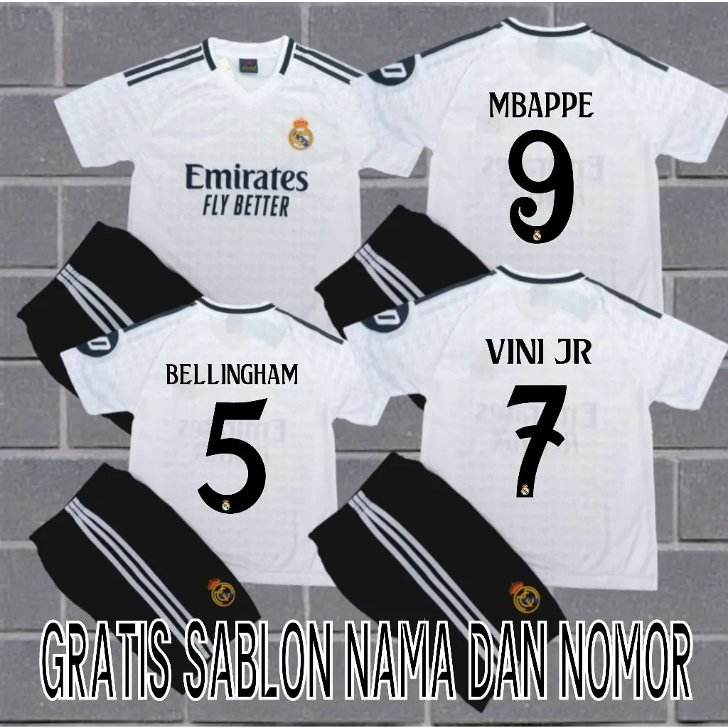 JERSEY BAJU BOLA ANAK REALMADRIDHOME KIDS PRINTING USIA 7-15THN Outdoor