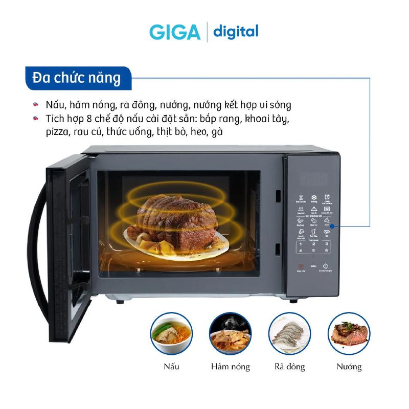 Lò Vi Sóng Có Nướng BlueStone MOB-7833 25 Lít 1450W - Thiết bị gia dụng, 8 chế độ tự động, nấu nhanh, hâm nóng, rã đông, nướng, nướng kết hợp vi sóng 3