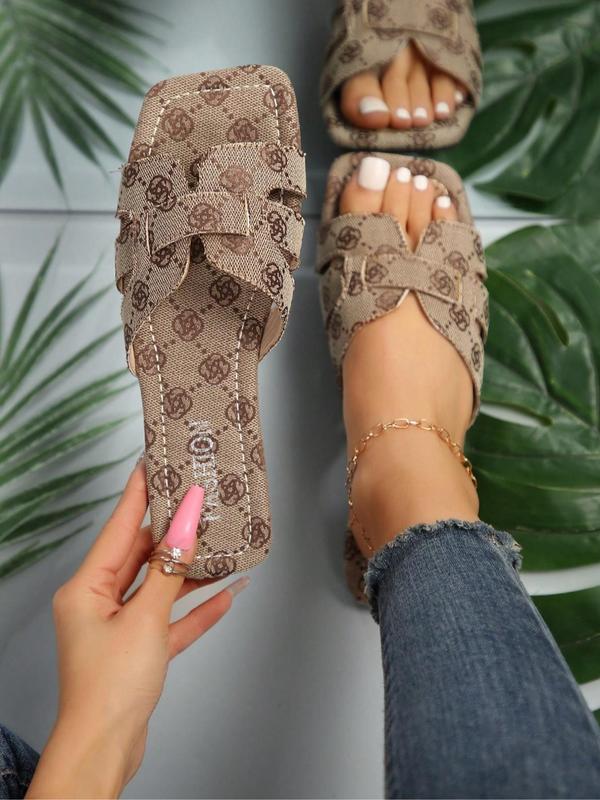 Women's Fashionable Floral Pattern Slip on Sandals, Casual Comfortable Flat Sandals for Summer, Lightweight Breathable Shoes for Daily Wear 0