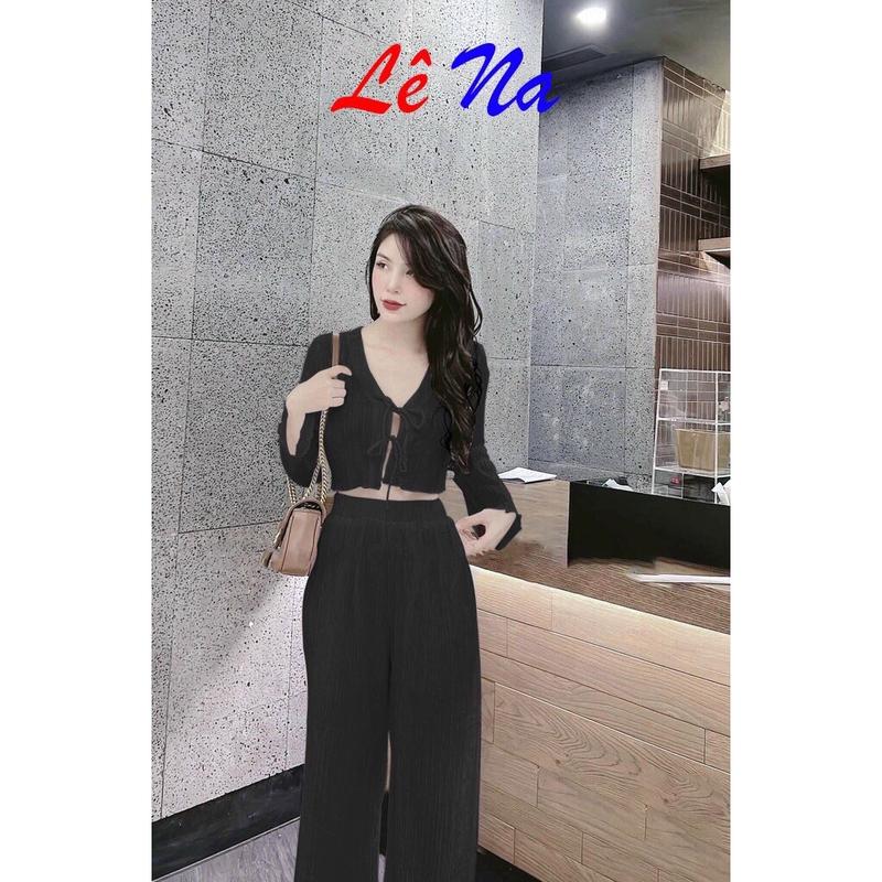 Sét áo cột nơ dáng croptop mix quần ống suôn hách dáng. Cho Nữ Thun Ong Women 3