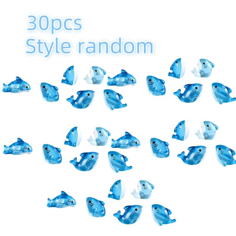 Random Color Cute Shark Shaped Resin Ornament, 10pcs/30pcs Mini Simulation Cartoon Static Fish Decoration, Fish & Aquatic Supplies for Home & Office 8
