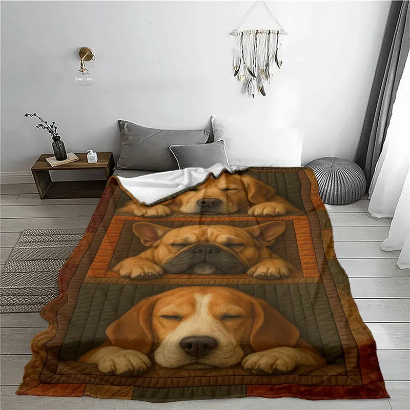 Dog Pattern Blanket, Soft Throw Blanket, Air-conditioned Room Blanket, Warm Nap Blanket for Home Office Travel Camping 3
