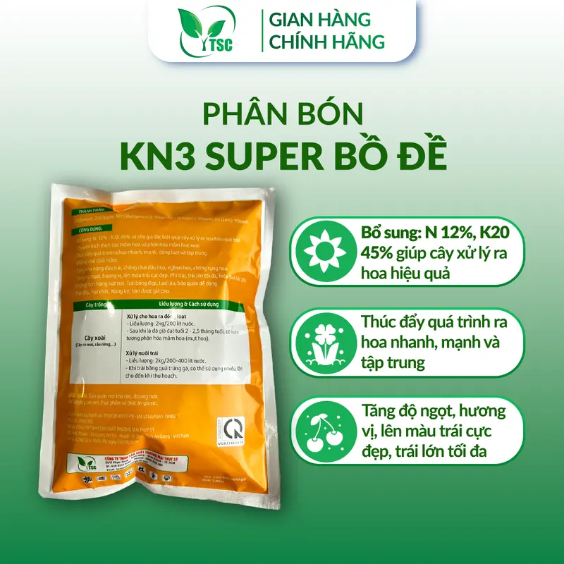 Phân bón KN3 Super Bồ Đề Thụy Sỹ, Xử Lý Ra Hoa, Trái Lớn Tối Đa, Tăng Độ Ngọt, Lên Màu Cực Đep - Túi 2kg 3