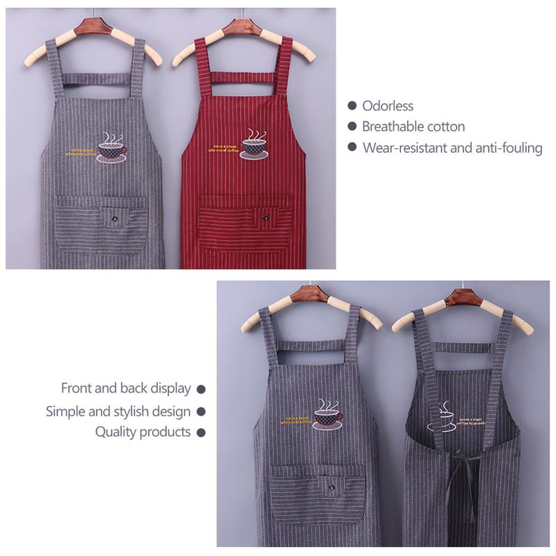 Product Introduction of CS Cute Cotton Kitchen Apron Household Oil-Proof Coffee Chef Hand Wipe Apron With Big Pocket Women Baking BBQ Accessories #434354 55