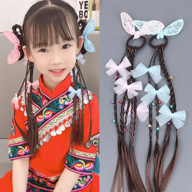 Tóc Giả Tai Thỏ Nơ Cho Trẻ Em, Tóc Đuôi Ngựa Dreadlocks, Dây Buộc Tóc Đuôi Ngựa, Tóc Bện Đầy Màu Sắc, Thích Hợp Cho Trẻ Em 2
