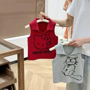 KAOS ANAK PEREMPUAN ATASAN HELLO KITTY AND CAT LENGAN KUTUNG KERAH