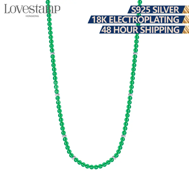 S925 Silver Chalcedony Chinese Style Green Round Bead 4mm Versatile Necklace ZJ31914