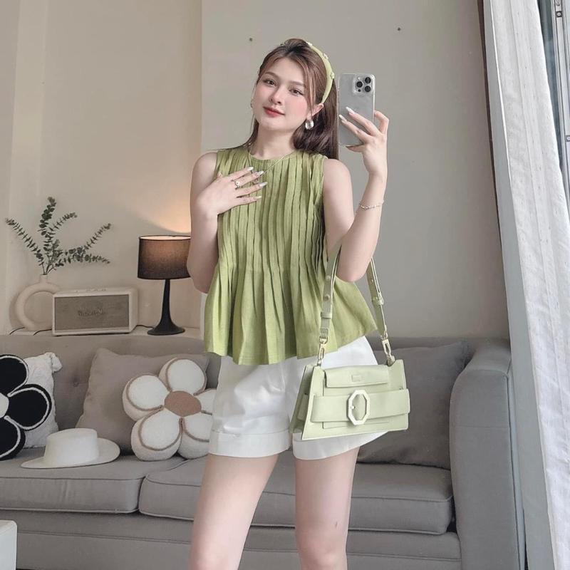 sét áo cotton lạnh xếp ly quần kaki Mei House Nữ Women 3