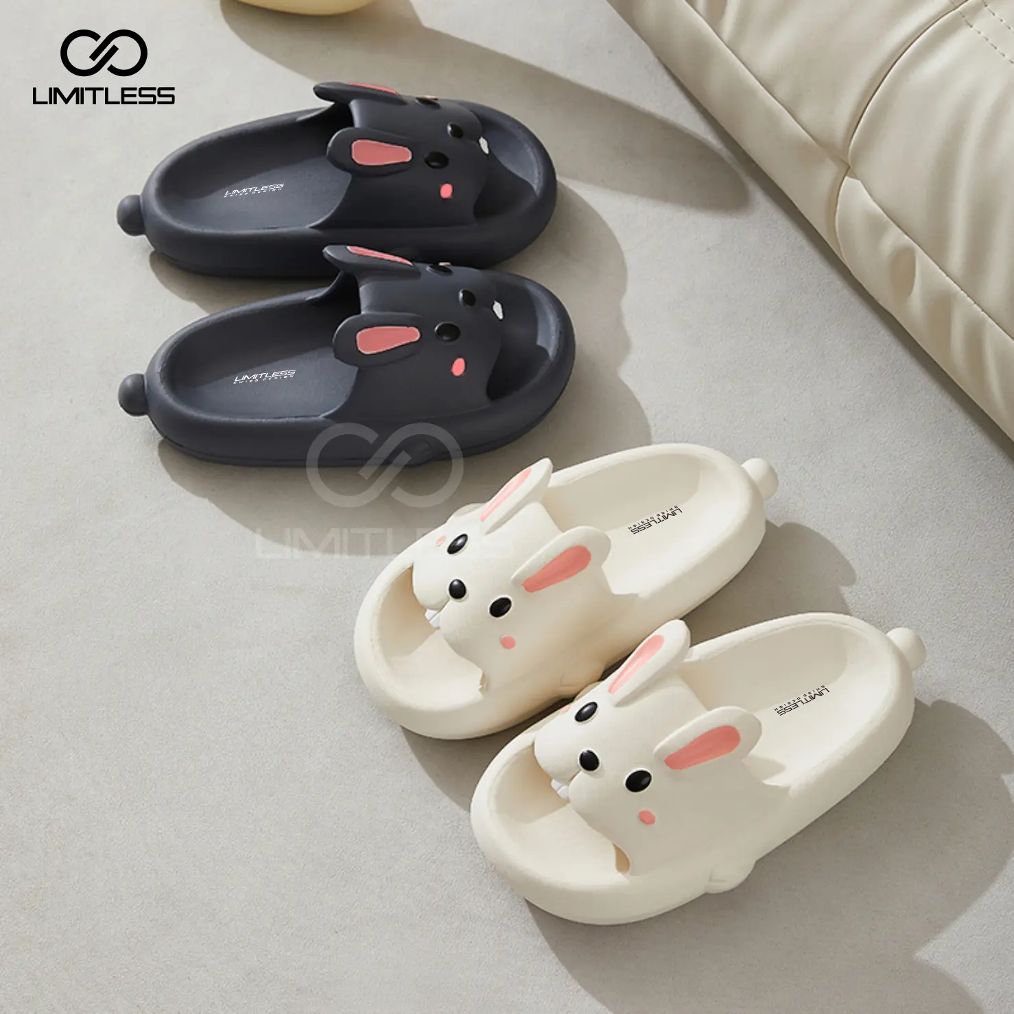 Limitless - Sandal Kelinci Wanita Selop Korean Terbaru 2024 Sendal Slop Kelinci Cewek Lucu Empuk - Size 30 - 41 Karet Shoes Jelly