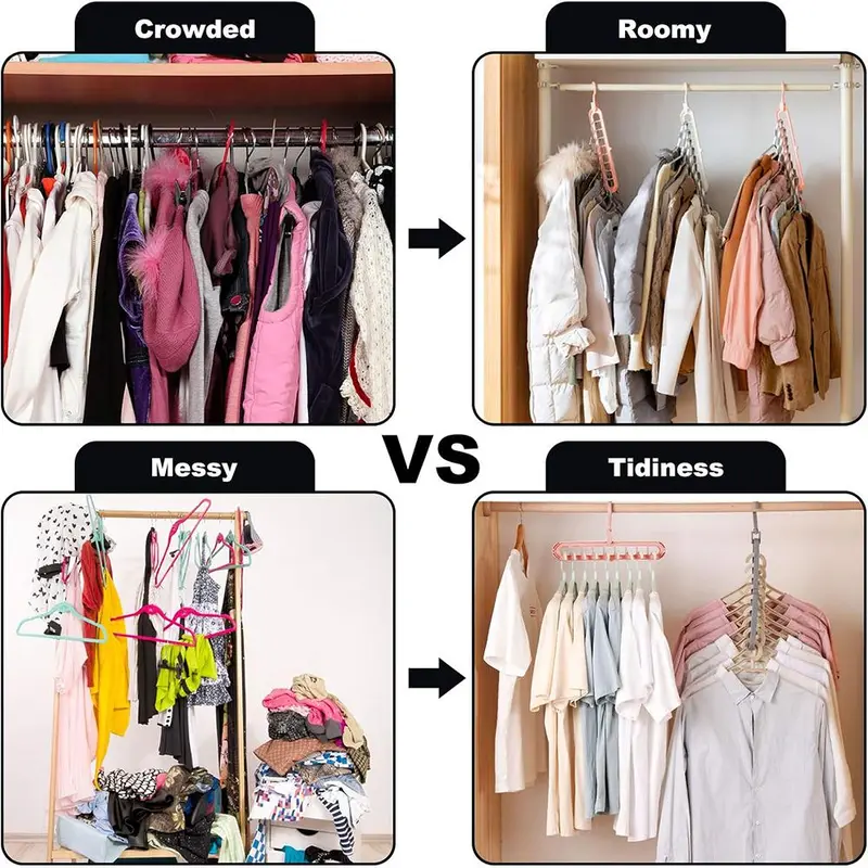 9 Holes Foldable Hanger, 6 Counts Space Saving Clothes Hanger, Clothes Organizer for Home Bedroom Wardrobe Dormitory, Hanging, Closet Organizer 6