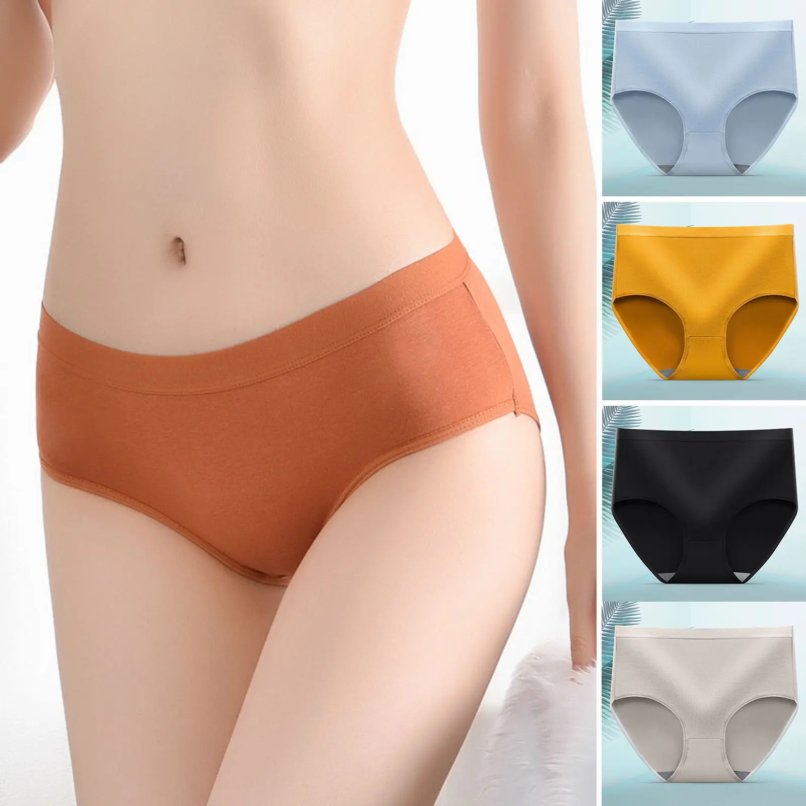 Fw.Q-Women Underpants Mid Waist Elastic Solid Color Soft Breathable Anti-septic Moisture Wicking Slim Fit Women Panties Inner Wear Clothes