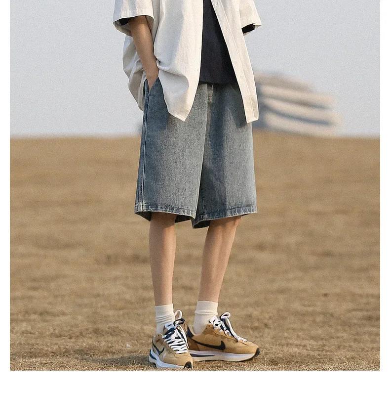 Product Introduction of American Style Vintage Denim Shorts Men's Loose Fit Straight Leg Casual Pants Trendy Brand Japanese Style City Boy 12