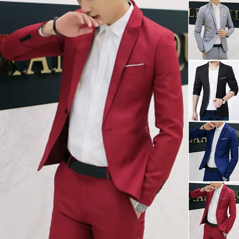 Bộ Đồ Nam Thường Ngày Dáng Ôm Trang Trọng, Hàng Mới Về, Có Cúc, Áo Khoác Blazer, Áo Khoác, [Hàng Có Sẵn] 0
