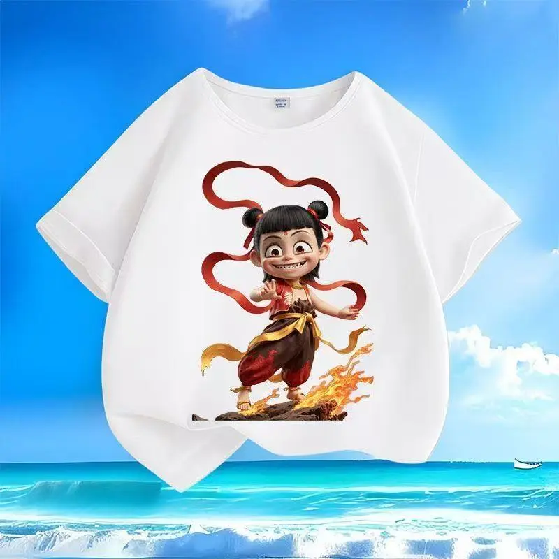 Áo Thun Nezha Quỷ, Phổ Biến, Bán Chạy, Dành Cho Bé Trai Và Bé Gái, Trẻ Em Lớn, ngắn Tay, Hàng Mới Về, Cổ Tròn, Dáng Rộng Vừa Vặn, Phong Cách Thường Ngày