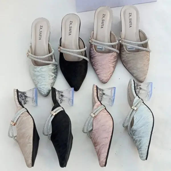 ZA-SAFIA Sepatu Bapau Wanita Heels Tali Mutiara Hak Kaca 5cm SN22 Sendal Shoes Karet Hitam