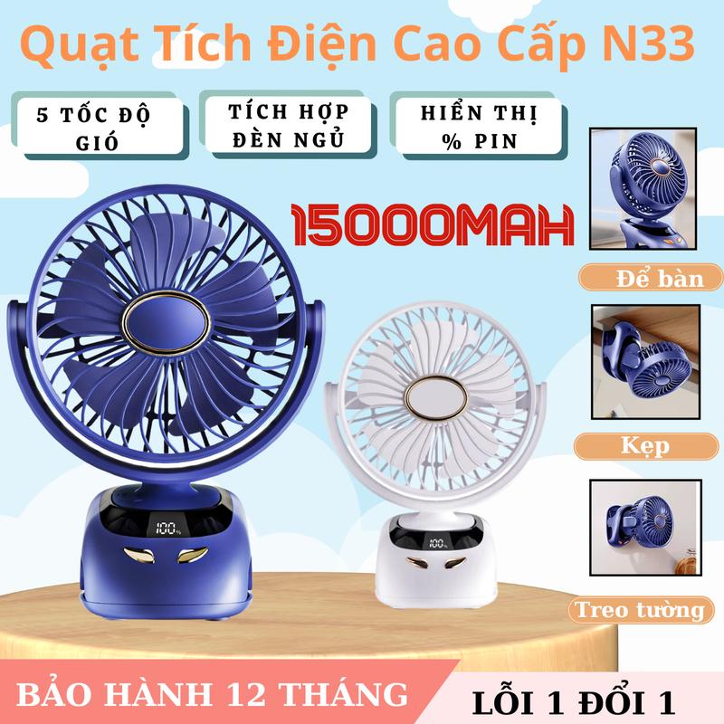 Quạt Sac Điện Mini Để Bàn, Quạt Mini Tích Điện Có Đèn Ngủ Kẹp Bàn Tiện Lợi, Tiết Kiệm Pin, Màn Hình Led, Tiếng Ồn Thấp quạt  goojodoq