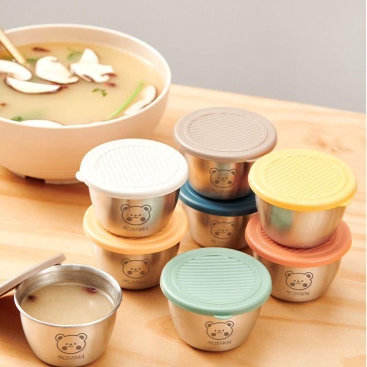 Stainless steel 304 mini sauce cup with lid, household tomato sauce salad small box, portable outdoor seasoning dipping dish 0
